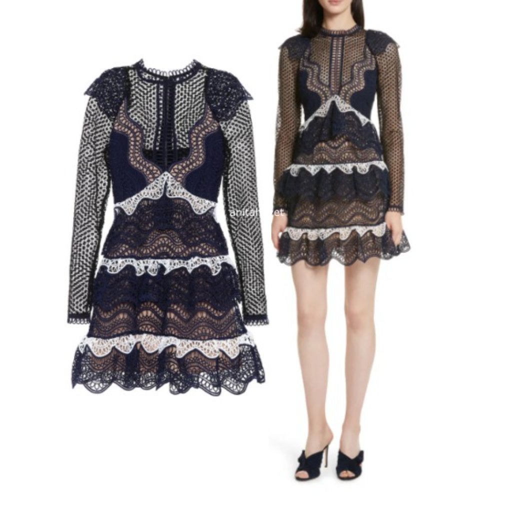 Self-Portrait Ruffle Wave Guipure Lace Minidress
